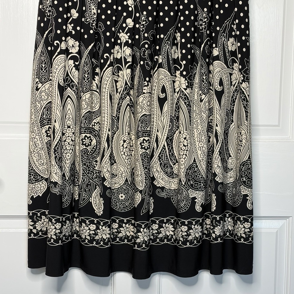 R&M Richards‎ Dress Womens 16W Paisley Polka Dot Empire Waist Sleeveless Black - Picture 2 of 7